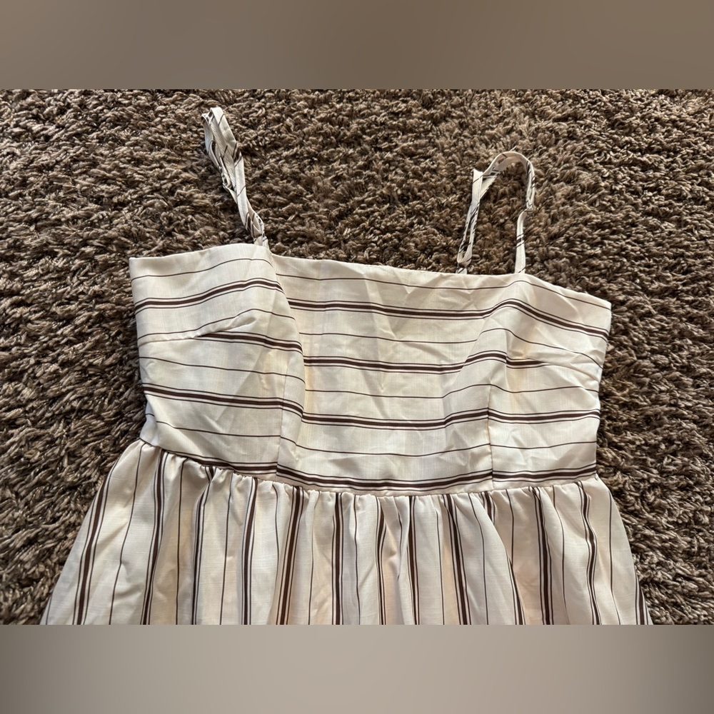 Flowy Brown and Creme Striped Maxi Dress - Picture 2 of 6